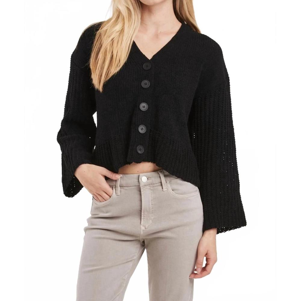 NEW ANOTHER LOVE samira bell sleeve chunky crop cardigan in black